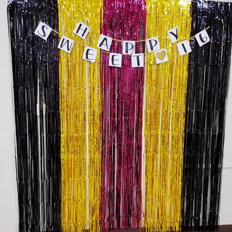 2M 3M Gold Silver Metallic Foil Tinsel Fringe Curtain Birthday Party Decoration Wedding Photography Backdrop Curtain Photo Props