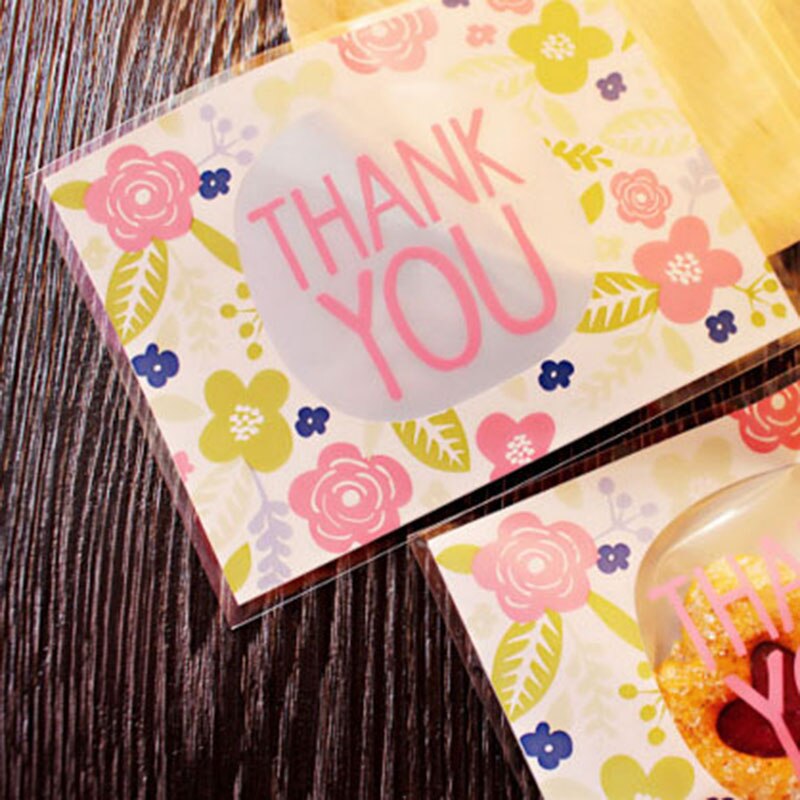 50pcs 100pcs 10*13cm Thank You Thanks Candy Cookie Bags Wedding Party Thanksgiving Day Gift Bag Plastic Biscuit Packaging Bag