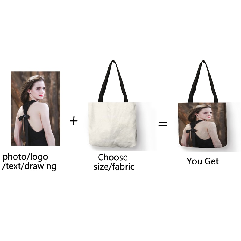 Personal Customize Women Tote Bag Linen Canvas Bag With Print Logo Custom Your Pictures Shopping Bags DIY Hand Shoulder Bags