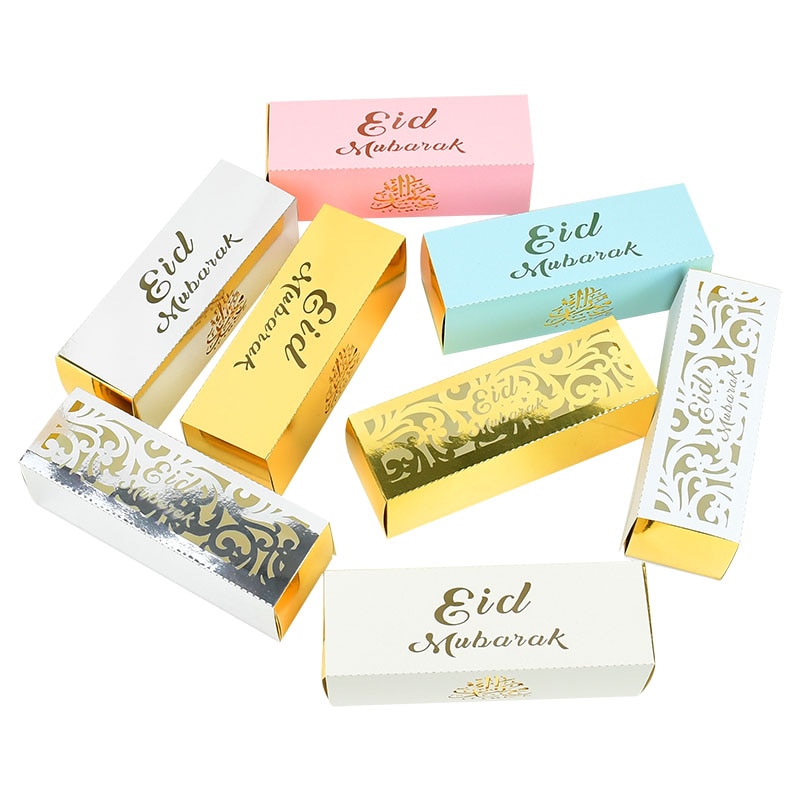10pcs Eid Mubarak Chocolate Candy Box Ramadan Kareem Favor Gift Box DIY Islamic Muslim Festival Happy Al-Fitr Eid Party Supplies