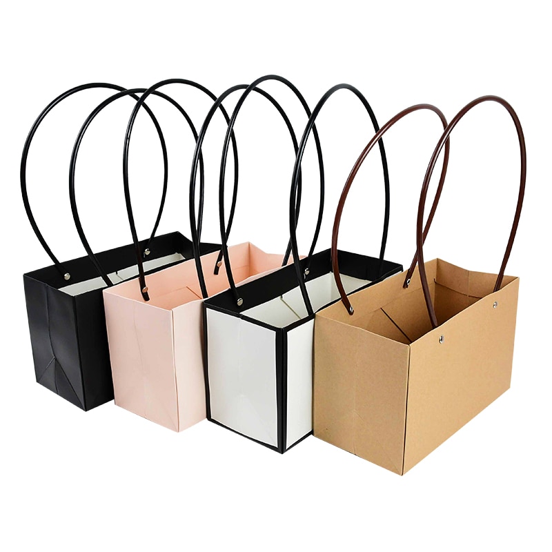 Portable Flower Box Waterproof Paper Handy Gift Bag Kraft Handbag Wedding Rose Party Gift Box Packaging For Candy Cake Birthday