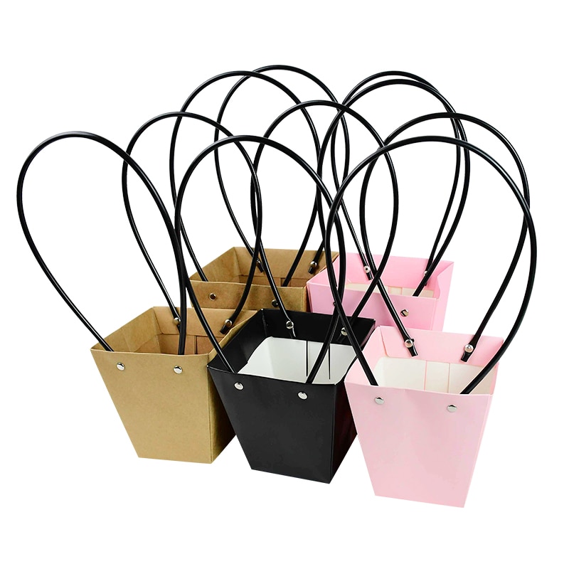 Portable Flower Box Waterproof Paper Handy Gift Bag Kraft Handbag Wedding Rose Party Gift Box Packaging For Candy Cake Birthday
