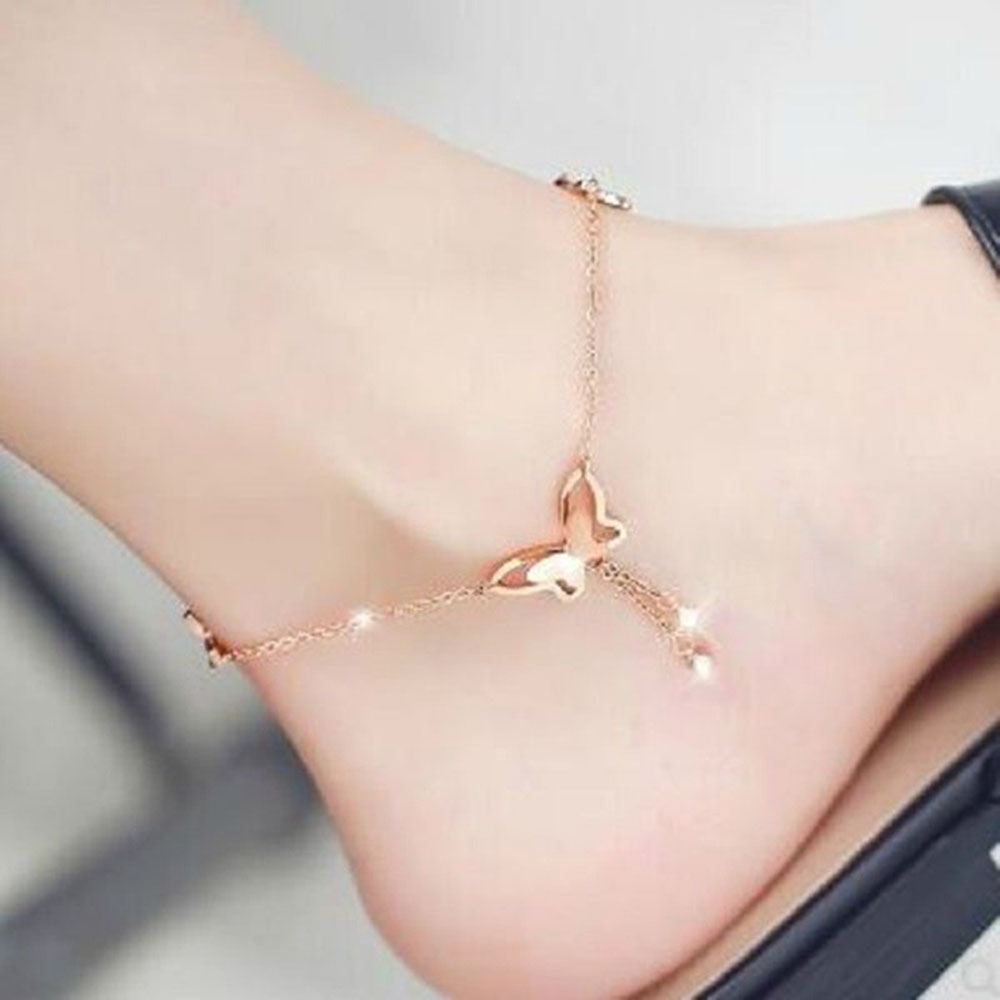 Yobest Sweet Simple Butterfly Shape Anklet Bracelet Gold Silver color Chain Beach Foot Sandal for Women Gift
