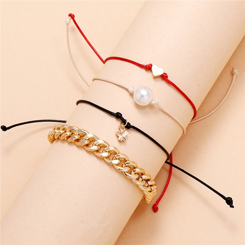 Bohemian Gold Color Heat Butterfly Anklets for Women Red Black Rope Chain Anklet Bracelet on Leg Anklet Beach Jewelry