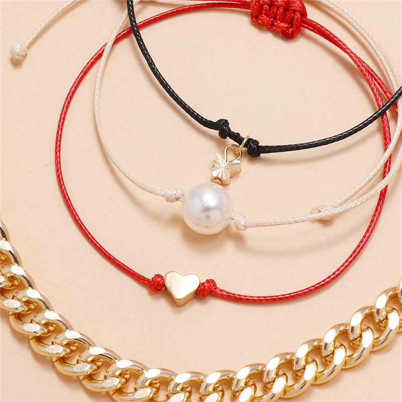 Bohemian Gold Color Heat Butterfly Anklets for Women Red Black Rope Chain Anklet Bracelet on Leg Anklet Beach Jewelry