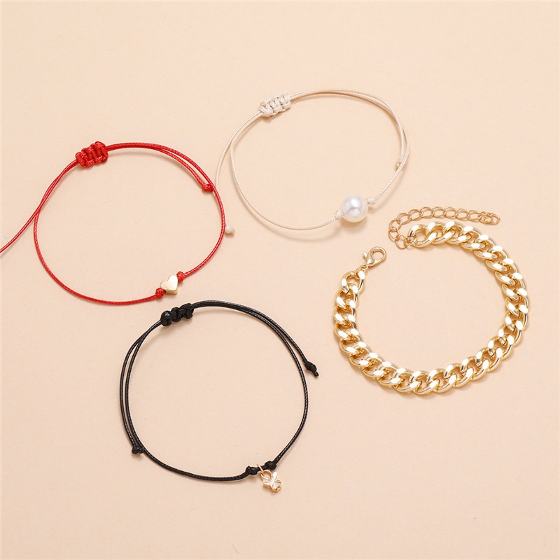 Bohemian Gold Color Heat Butterfly Anklets for Women Red Black Rope Chain Anklet Bracelet on Leg Anklet Beach Jewelry