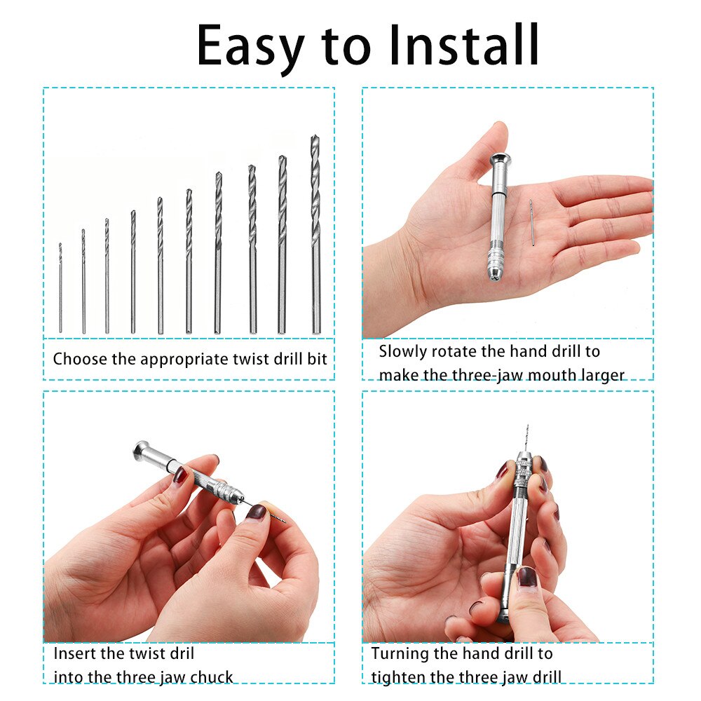 1 Set Metal Hand Drill Equipments UV Resin Mold Tools and Handmade Jewelry Tool with 0.8mm-3.0mm Drill Screw for Resin Casting