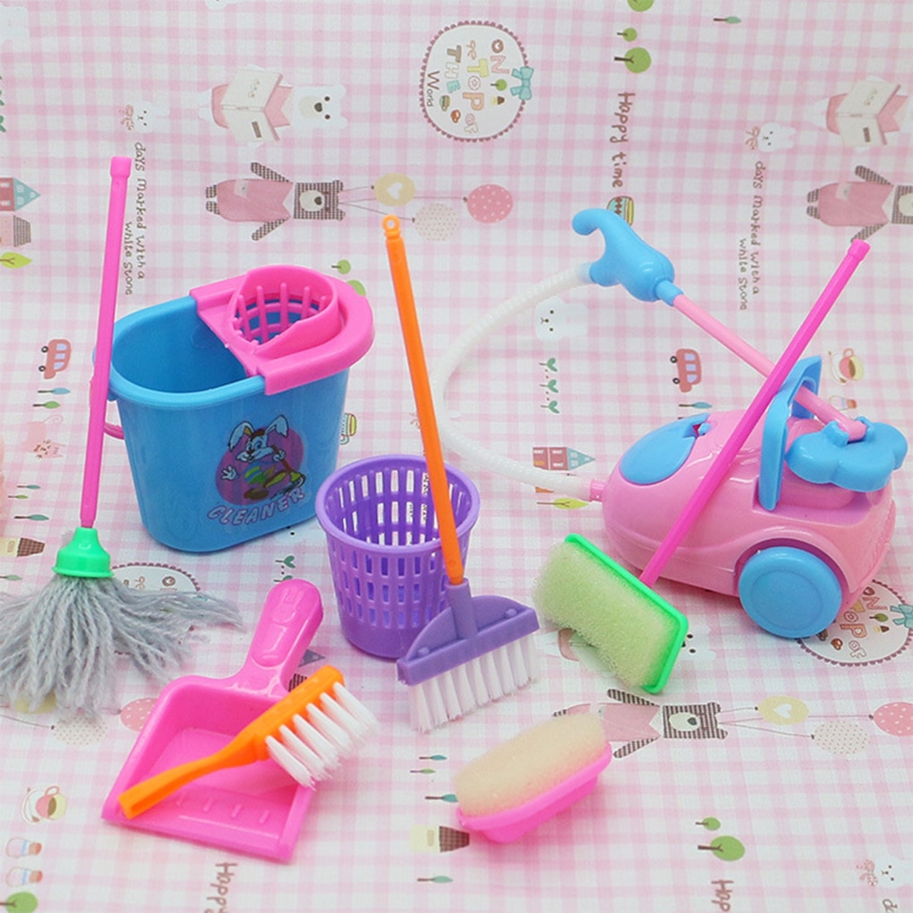 9pcs /set Mini Doll Accessories Household Cleaning Tools For Doll Accessories High Quality Dollhouse Kids Educational Toy