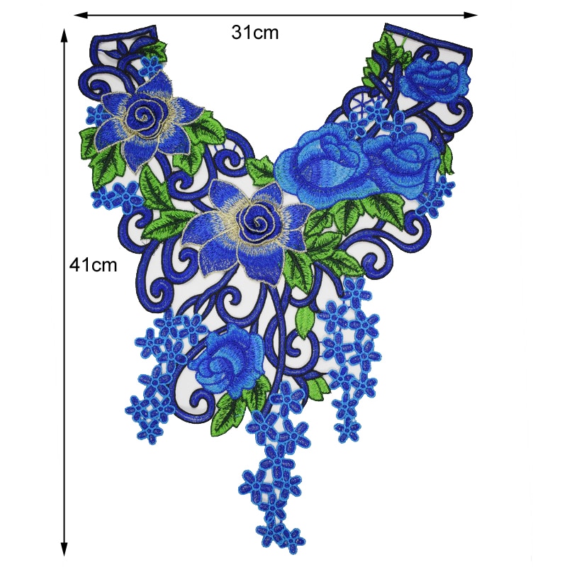 1Pc Embroidered Blue Lace Fabric Neckline Collar Applique Embroidery Sewing on Patches Sewing Fabric DIY Accessories