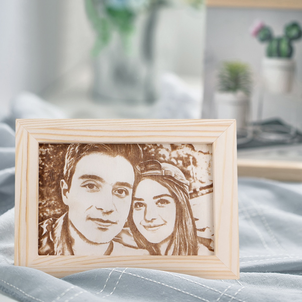 Custom Photo Engraved Wood Picture Frame Personalized Natural Wooden Photo Frame Wedding Accessories Family Gift for lovers