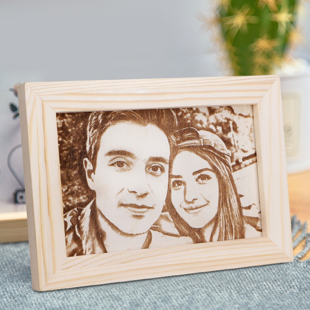 Custom Photo Engraved Wood Picture Frame Personalized Natural Wooden Photo Frame Wedding Accessories Family Gift for lovers