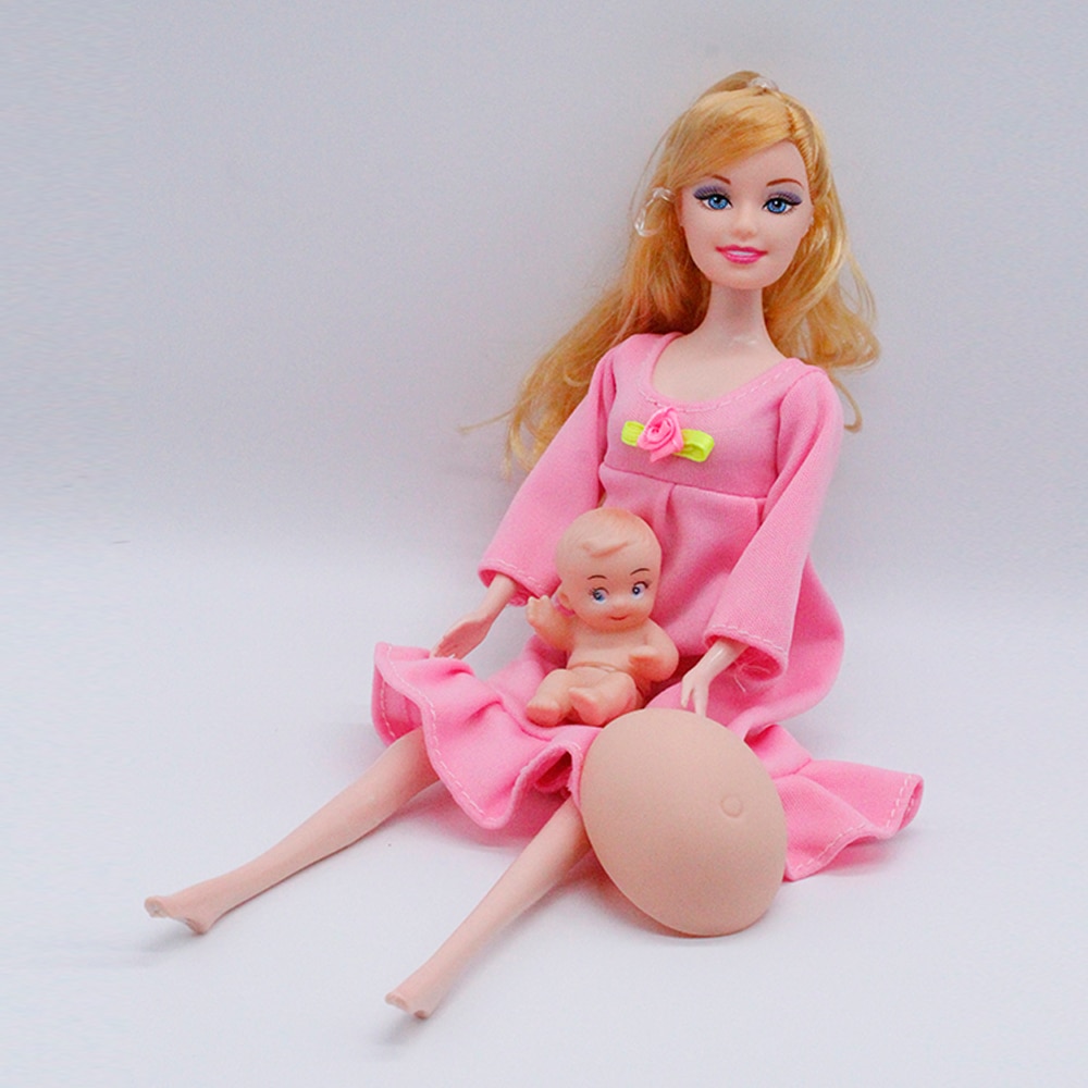 Real Pregnant Doll Set/Fashion Family 5 People Dolls Suits 1 Mom/1 Dad/ Two baby/1 Baby Carriage for Girl Bjd doll Kid Gift Toys