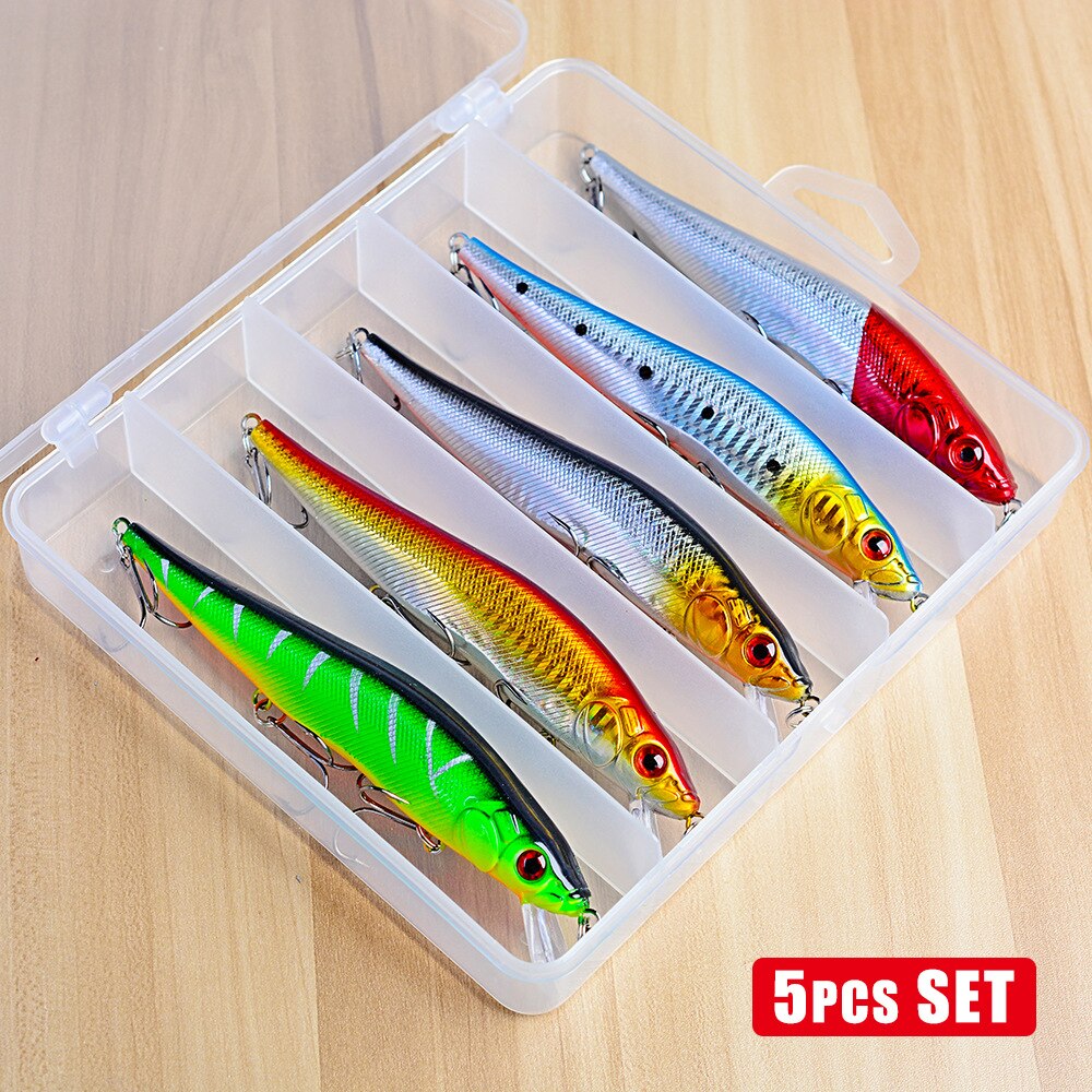 5 Pcs/Set Minnow Fishing Lures Crankbaits 20.5g 140mm Fishing Accessories With Storage Box