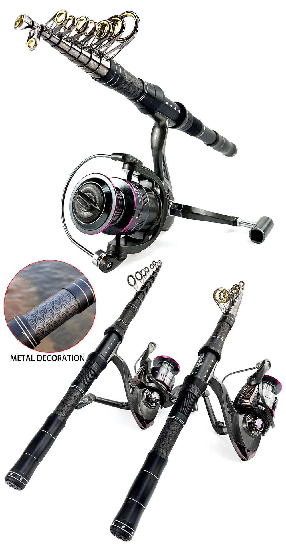 Telescopic Sea Rock Fishing Rod With Spinning Reels Combos Fishing Reel Pole Sets Kit For Travel Fishing Tackle