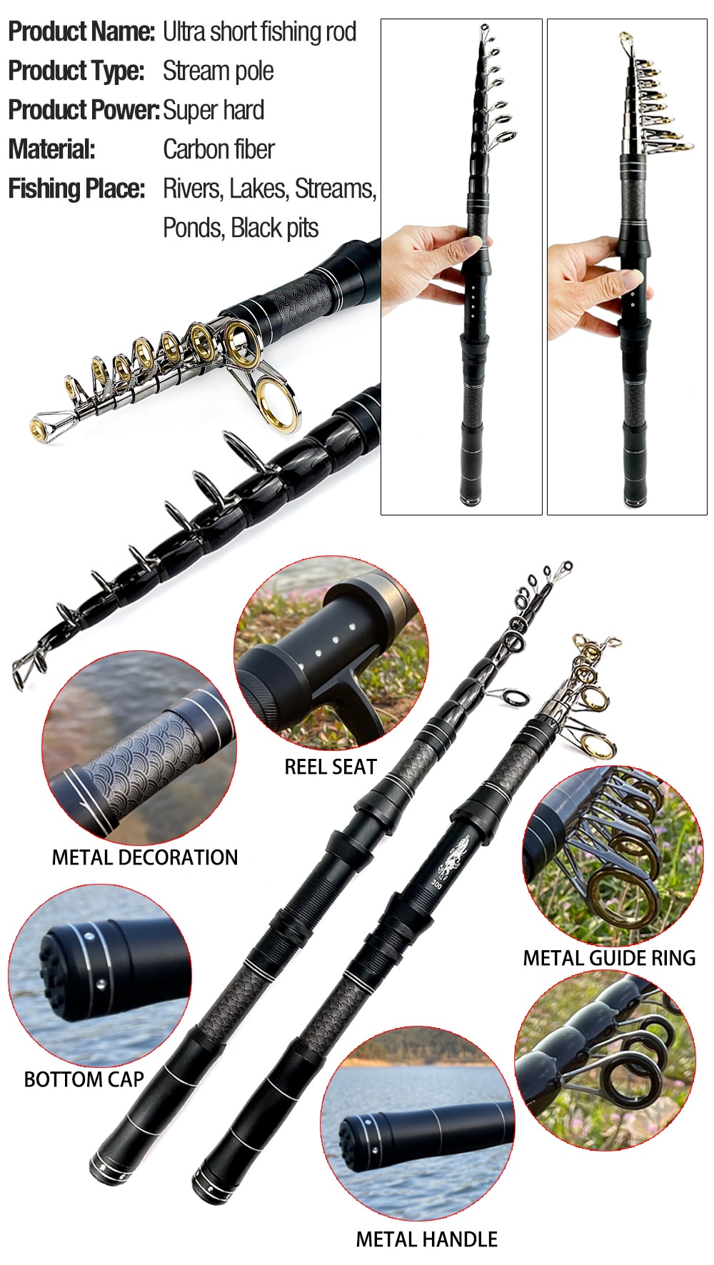 Telescopic Sea Rock Fishing Rod With Spinning Reels Combos Fishing Reel Pole Sets Kit For Travel Fishing Tackle