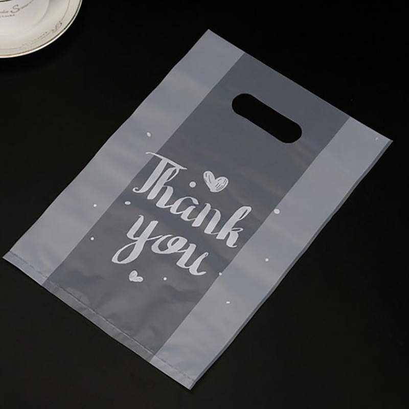 50PCS Thank You Baking Gift Packaging Plastic Bag With Handle Bread Biscuit Portable Shopping Bags Party Present Cookie Cake