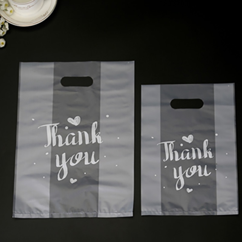 50PCS Thank You Baking Gift Packaging Plastic Bag With Handle Bread Biscuit Portable Shopping Bags Party Present Cookie Cake