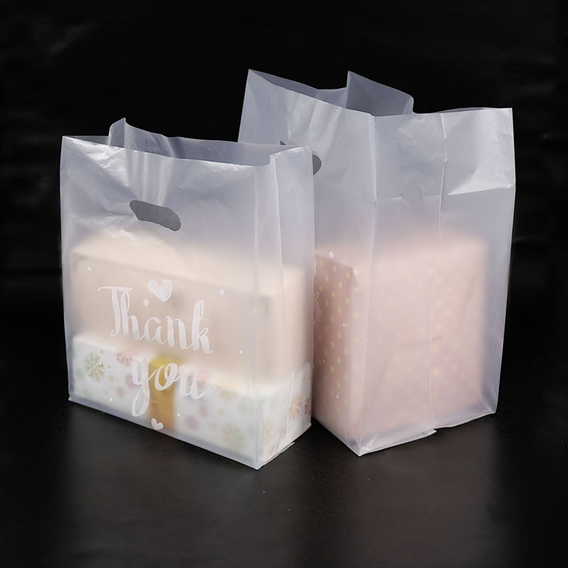 50PCS Thank You Baking Gift Packaging Plastic Bag With Handle Bread Biscuit Portable Shopping Bags Party Present Cookie Cake