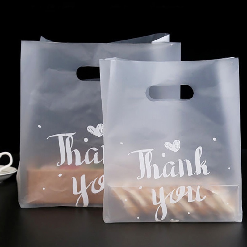 50PCS Thank You Baking Gift Packaging Plastic Bag With Handle Bread Biscuit Portable Shopping Bags Party Present Cookie Cake
