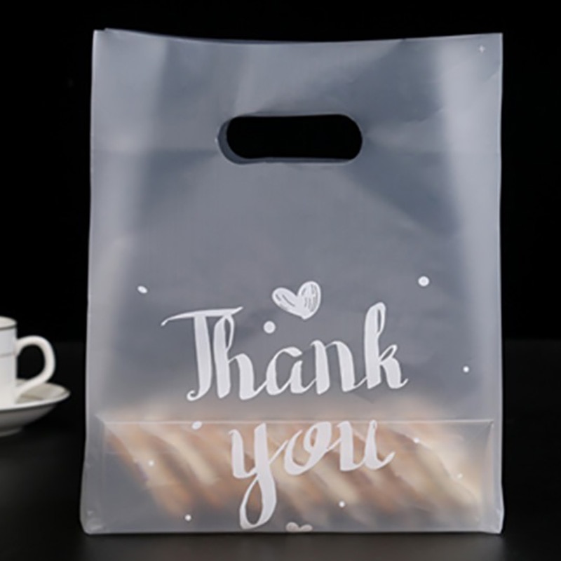 50PCS Thank You Baking Gift Packaging Plastic Bag With Handle Bread Biscuit Portable Shopping Bags Party Present Cookie Cake
