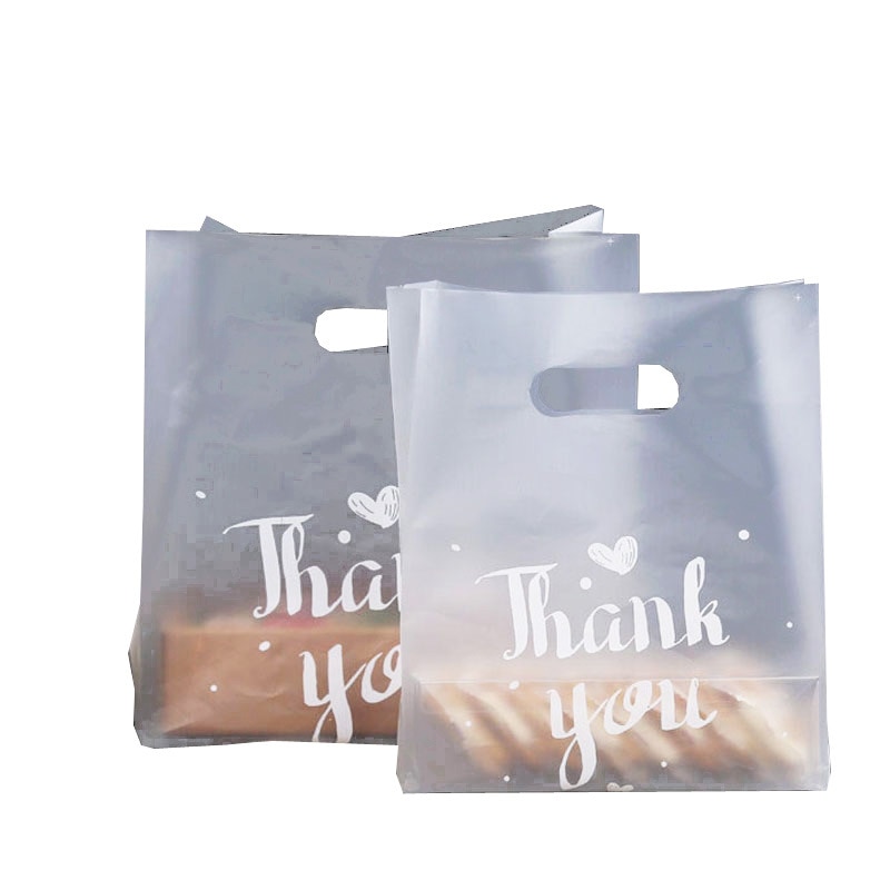 50PCS Thank You Baking Gift Packaging Plastic Bag With Handle Bread Biscuit Portable Shopping Bags Party Present Cookie Cake