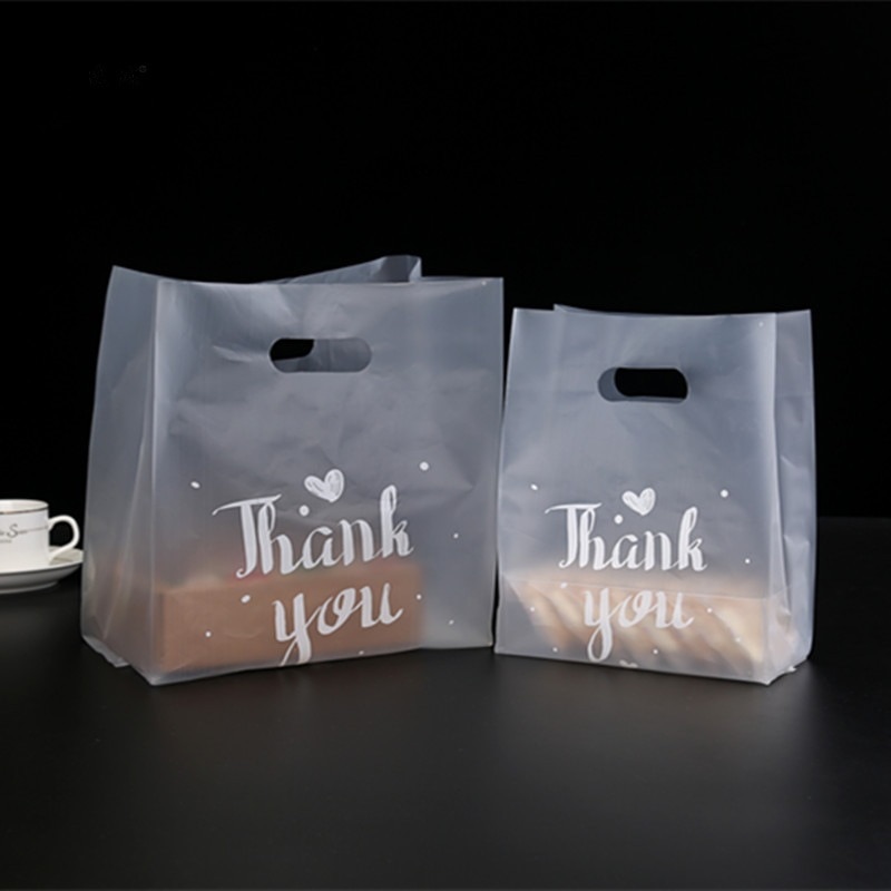 50PCS Thank You Baking Gift Packaging Plastic Bag With Handle Bread Biscuit Portable Shopping Bags Party Present Cookie Cake