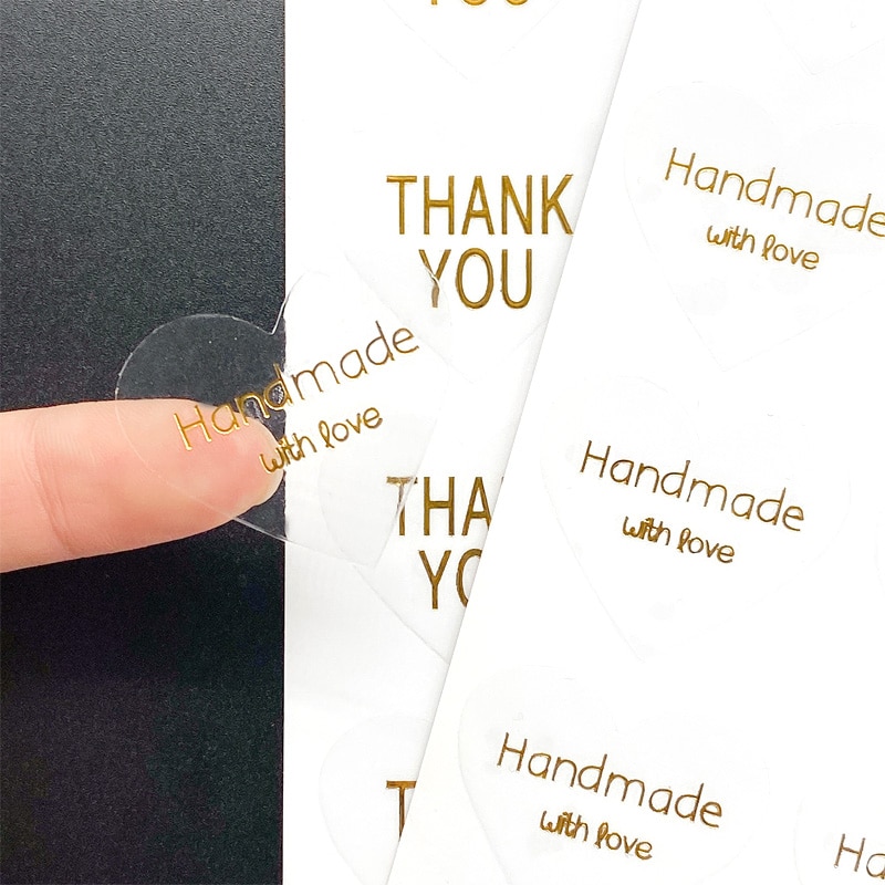 100pcs Transparent hot stamp thank you Handmade with love seal sticker Self-Adhesive stickers DIY Gifts Baking Package Label
