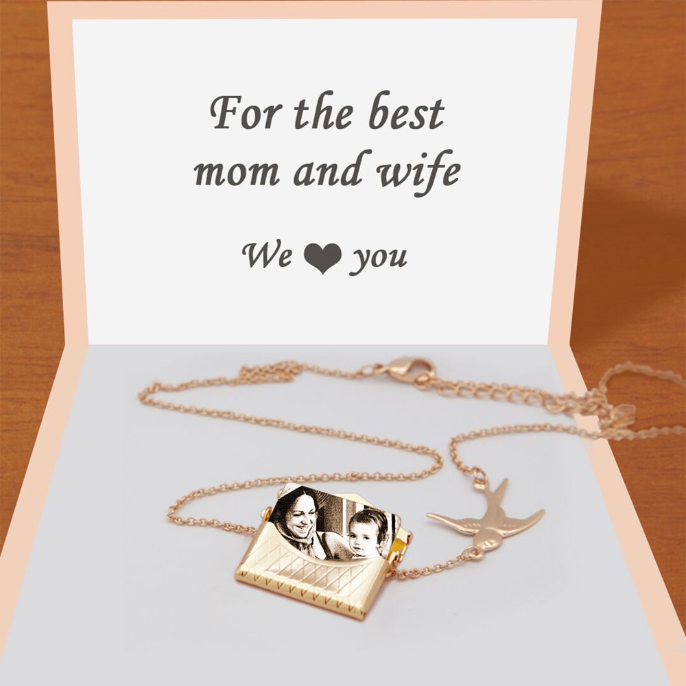 Envelope Pendant Necklace-Free engraving-Custom your message and Photo-Personalize Gift for girl