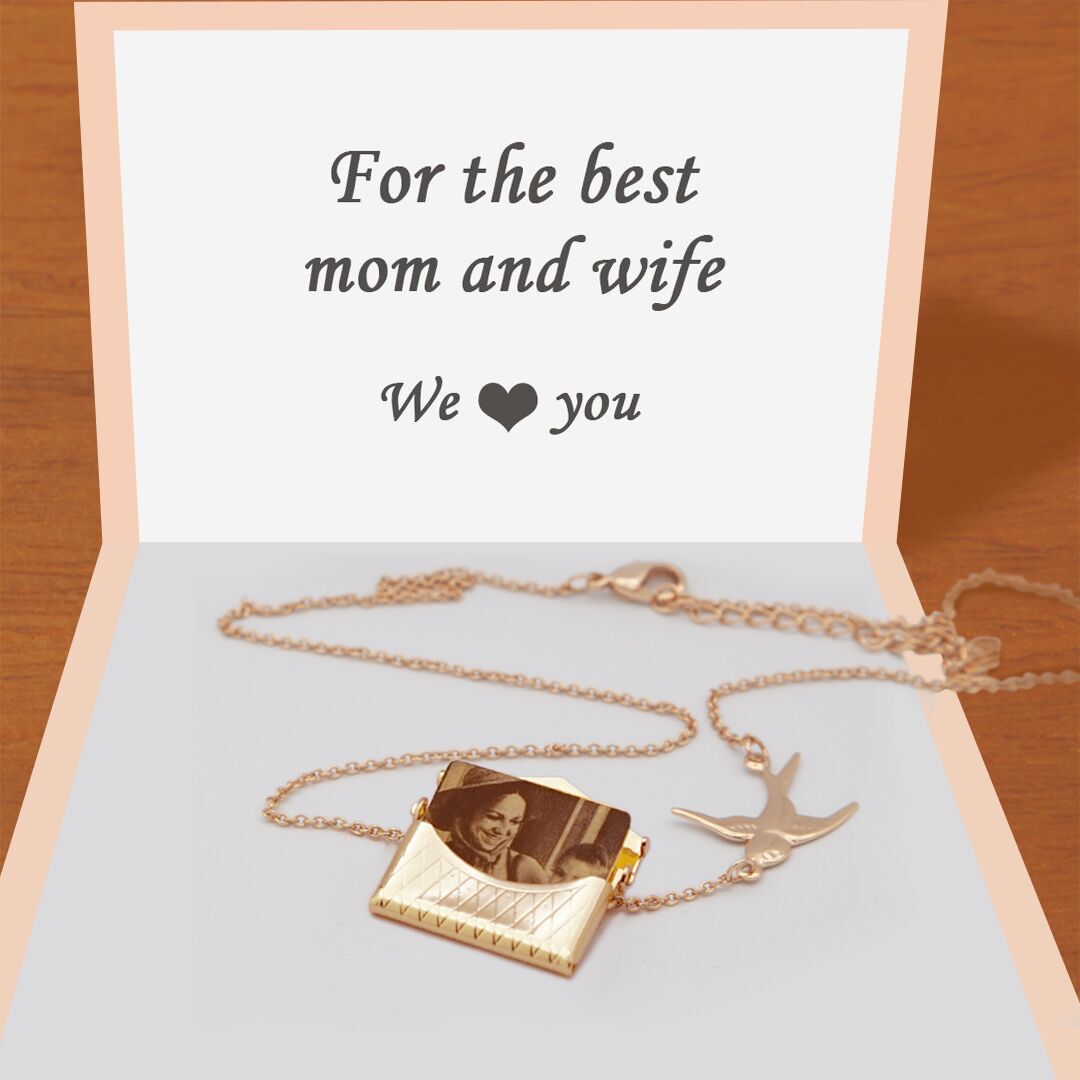 Envelope Pendant Necklace-Free engraving-Custom your message and Photo-Personalize Gift for girl