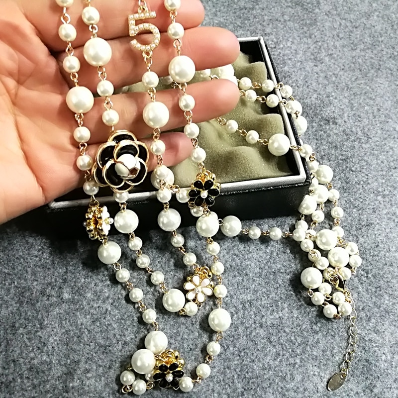 Simulated Pearl Necklace For Women No.5 Double Layer  pendant  long necklace Party  jewelry