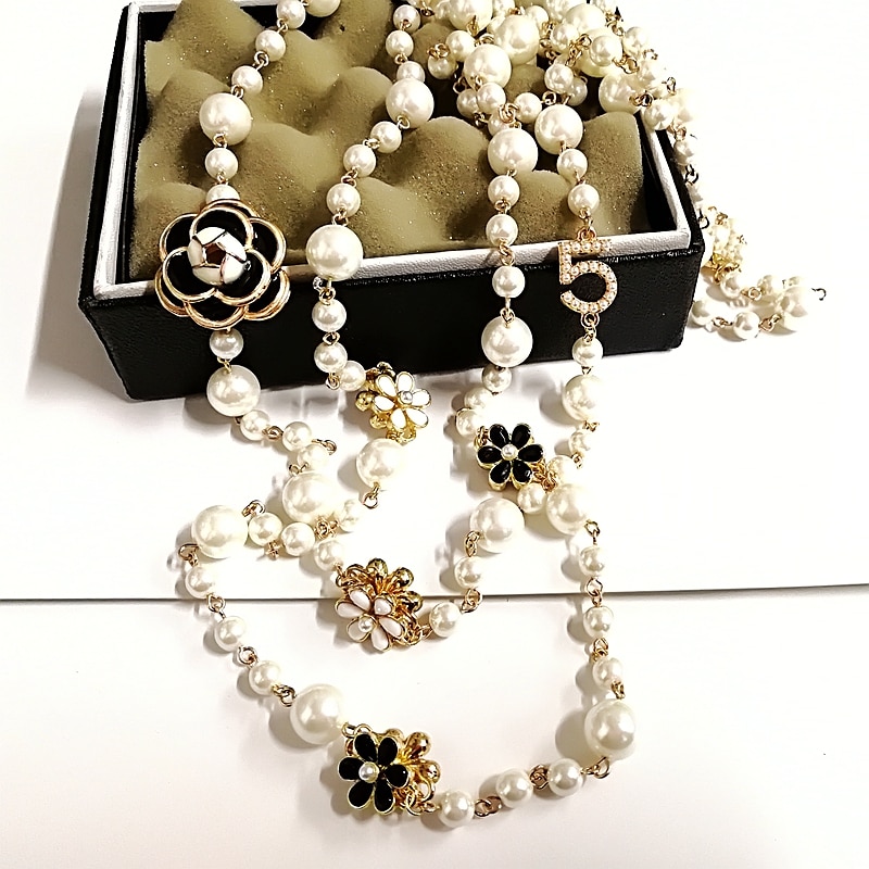 Simulated Pearl Necklace For Women No.5 Double Layer  pendant  long necklace Party  jewelry