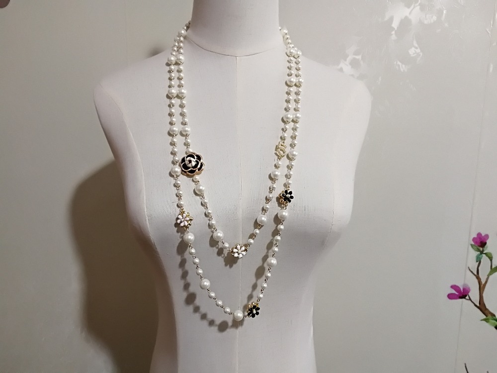 Simulated Pearl Necklace For Women No.5 Double Layer  pendant  long necklace Party  jewelry