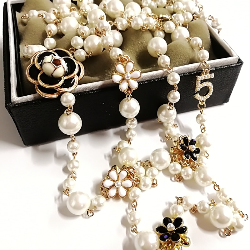 Simulated Pearl Necklace For Women No.5 Double Layer  pendant  long necklace Party  jewelry