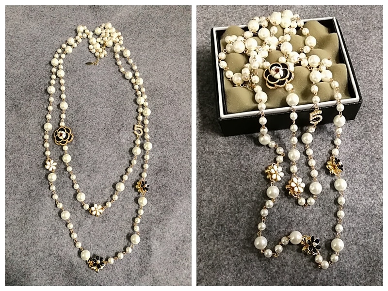 Simulated Pearl Necklace For Women No.5 Double Layer  pendant  long necklace Party  jewelry