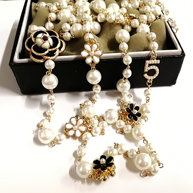 Simulated Pearl Necklace For Women No.5 Double Layer  pendant  long necklace Party  jewelry