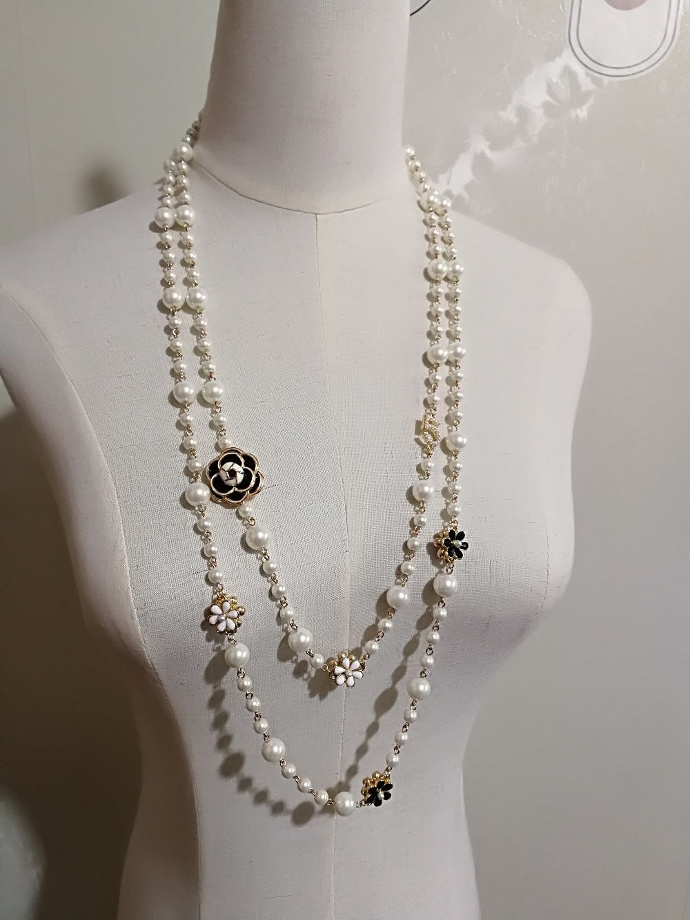 Simulated Pearl Necklace For Women No.5 Double Layer  pendant  long necklace Party  jewelry