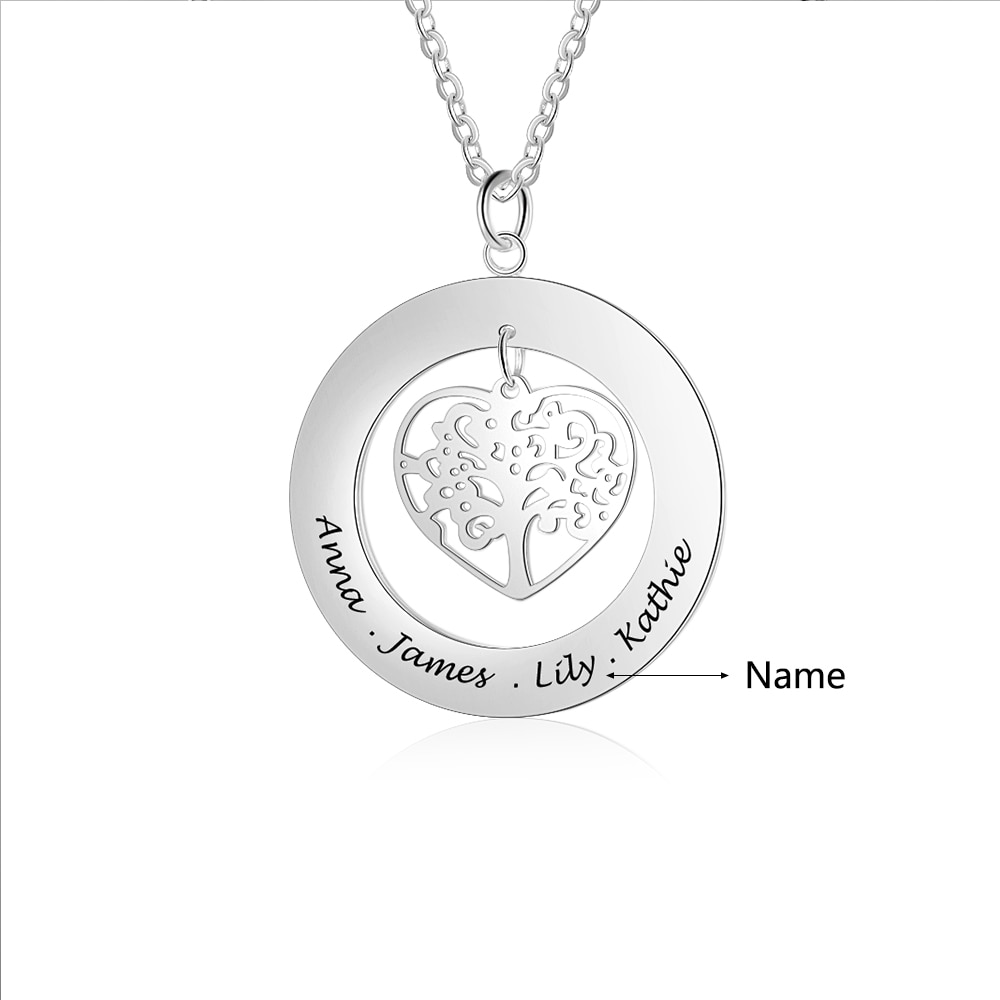 Personalized Gift 925 Sterling Silver Necklaces & Pendants Tree of Life Round Engrave Name Necklaces for Family (Lam Hub Fong)