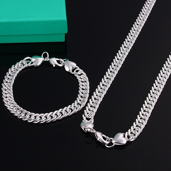 Fashion Jewelry Promotion Fixed S925 whole Silver color jewelry 10 MM men necklace and bracelet 2 peca set S145
