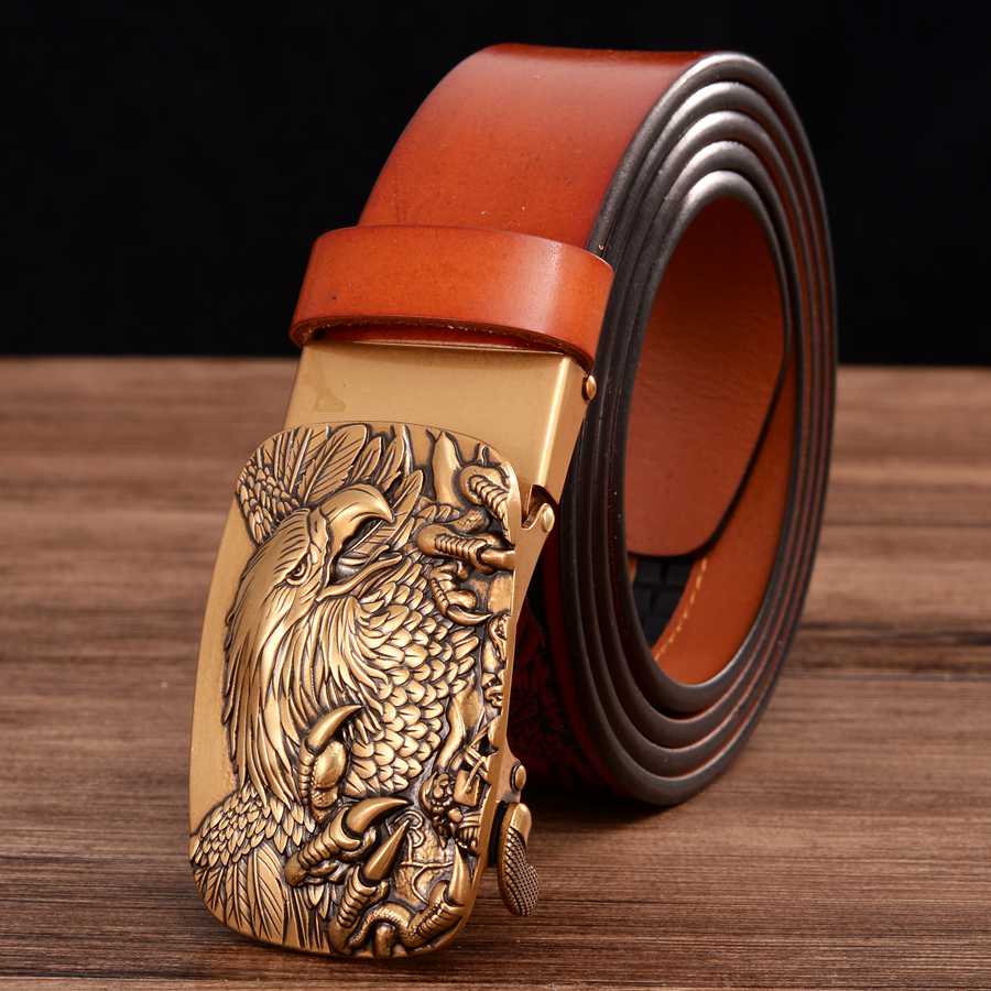 Men's Leather Belts Belts for Men Genuine Leather Ratchet Belt Automatic Buckle Wide:35mm Men Automatic Buckle Belt