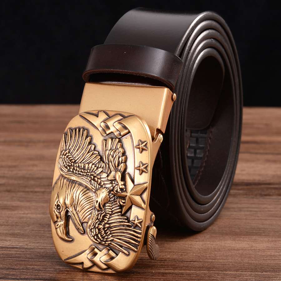 Men's Leather Belts Belts for Men Genuine Leather Ratchet Belt Automatic Buckle Wide:35mm Men Automatic Buckle Belt