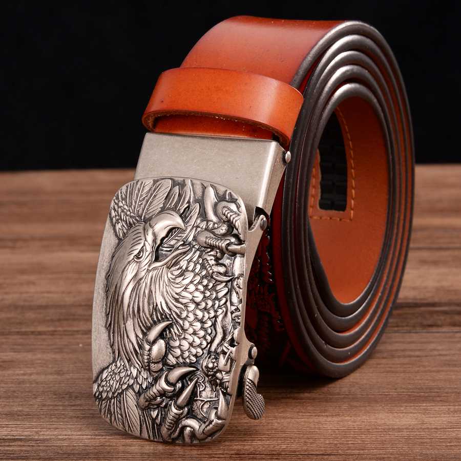 Men's Leather Belts Belts for Men Genuine Leather Ratchet Belt Automatic Buckle Wide:35mm Men Automatic Buckle Belt