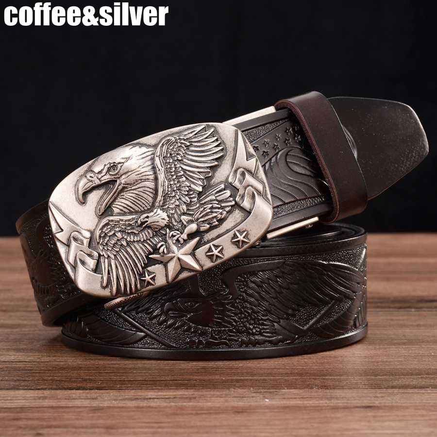 Men's Leather Belts Belts for Men Genuine Leather Ratchet Belt Automatic Buckle Wide:35mm Men Automatic Buckle Belt