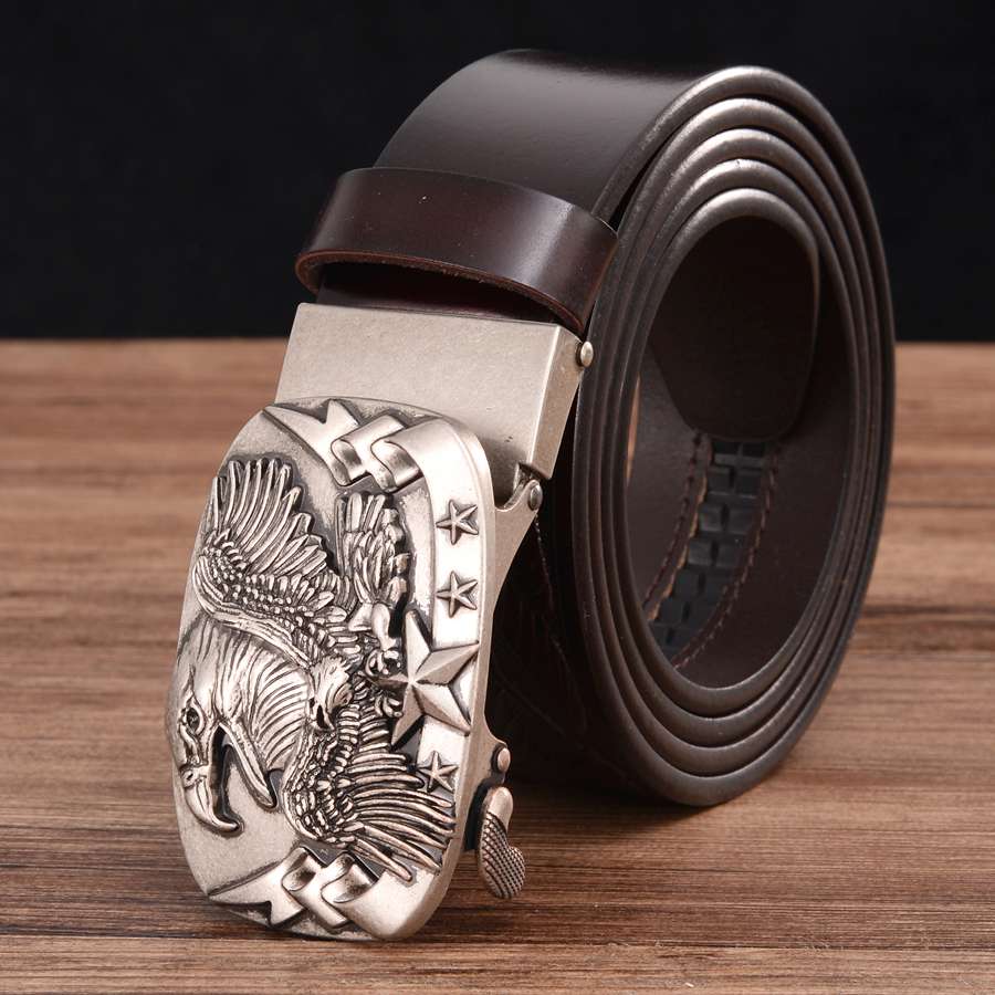 Men's Leather Belts Belts for Men Genuine Leather Ratchet Belt Automatic Buckle Wide:35mm Men Automatic Buckle Belt