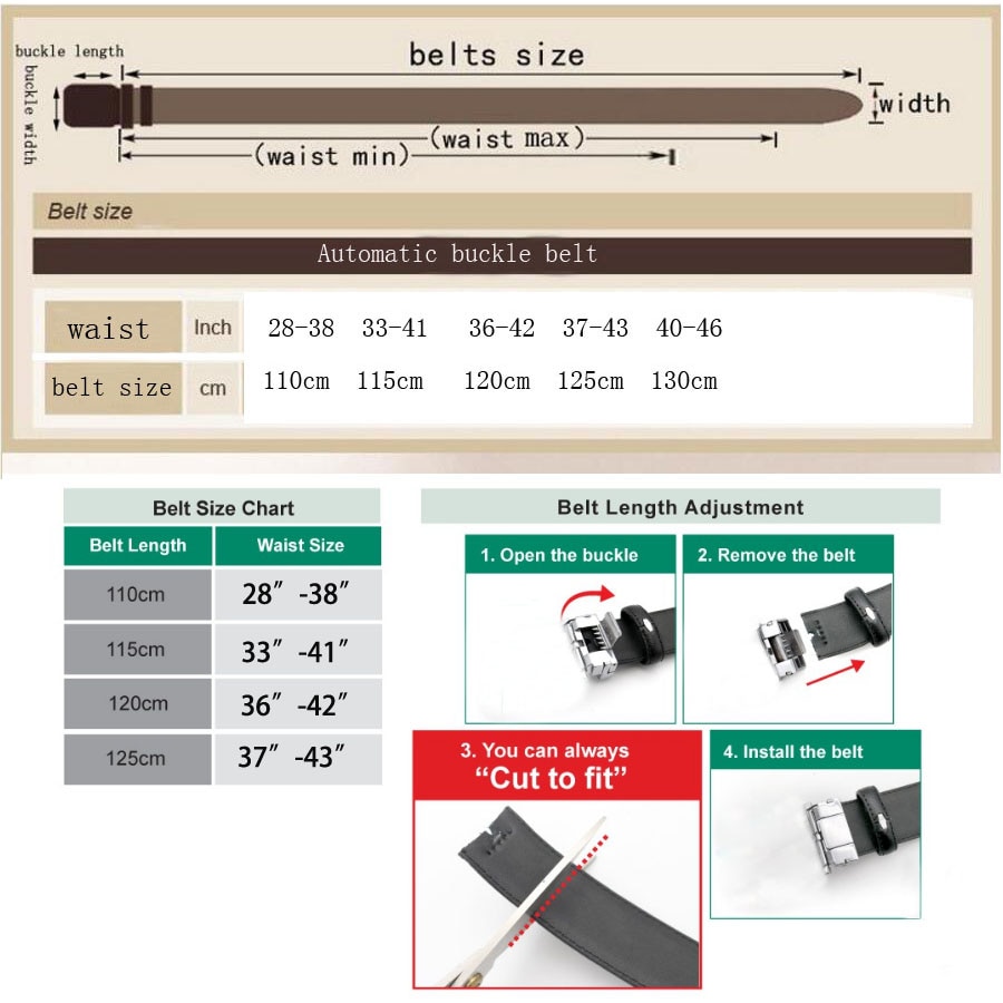 Men's Leather Belts Belts for Men Genuine Leather Ratchet Belt Automatic Buckle Wide:35mm Men Automatic Buckle Belt