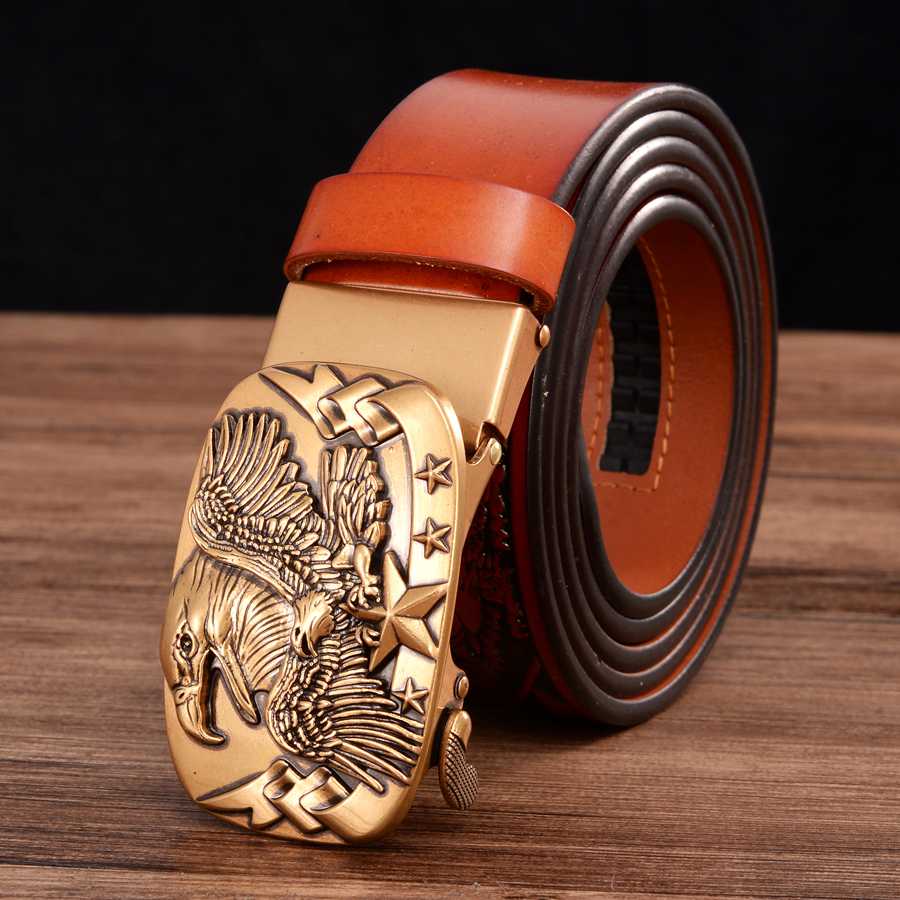 Men's Leather Belts Belts for Men Genuine Leather Ratchet Belt Automatic Buckle Wide:35mm Men Automatic Buckle Belt