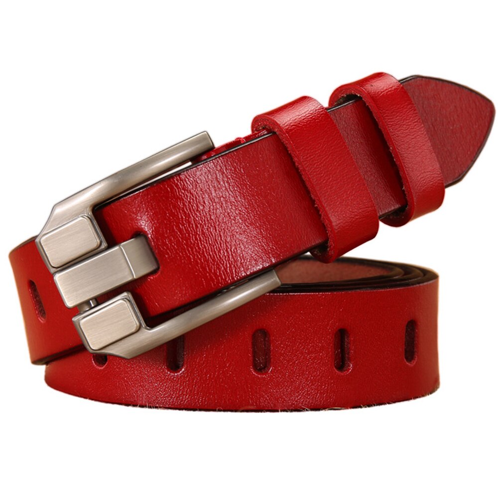 Red Women Belt Pin Buckle Real Leather Belts for Jeans Genuine Leather Cowskin High Quality Solid Ladies Belt 110cm