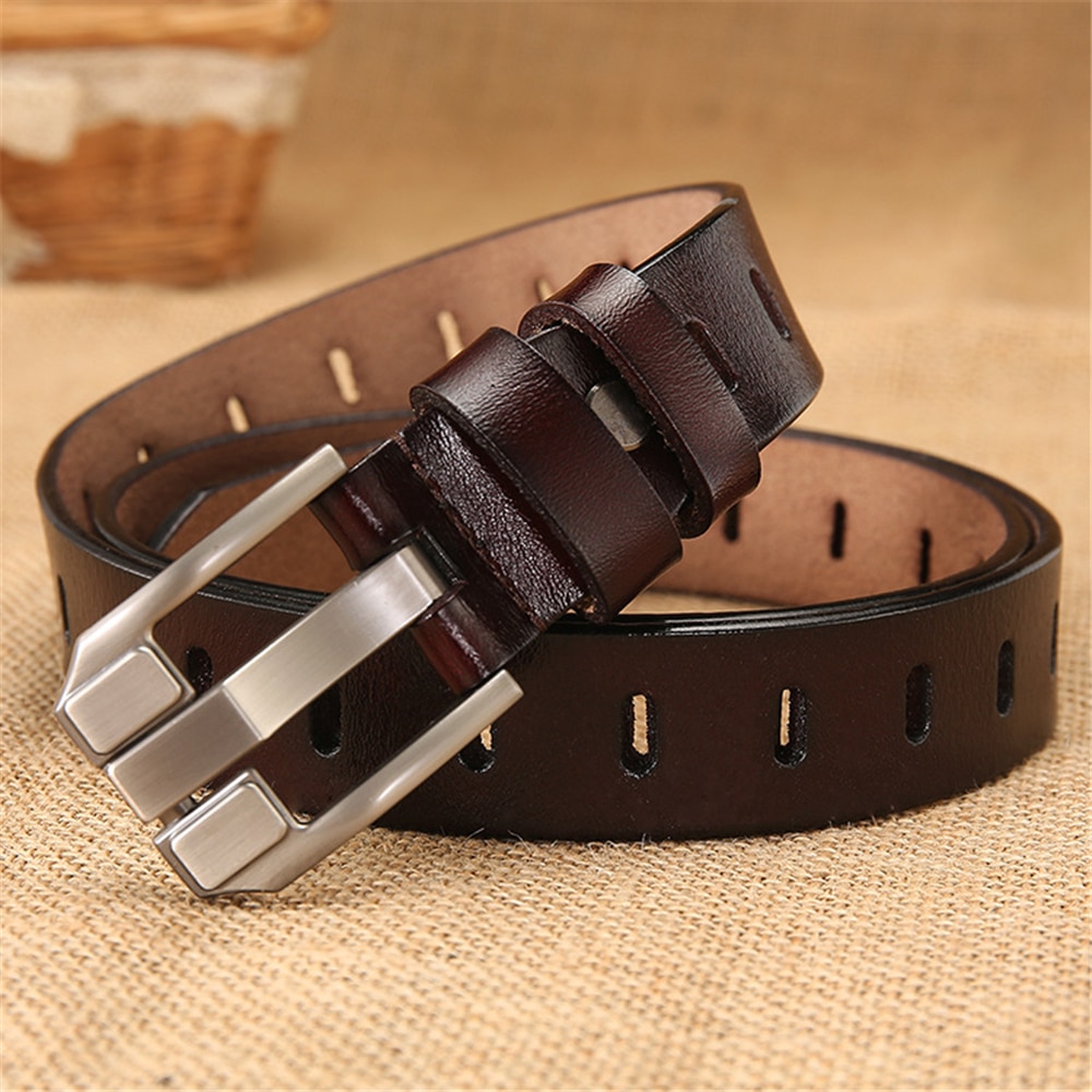 Red Women Belt Pin Buckle Real Leather Belts for Jeans Genuine Leather Cowskin High Quality Solid Ladies Belt 110cm