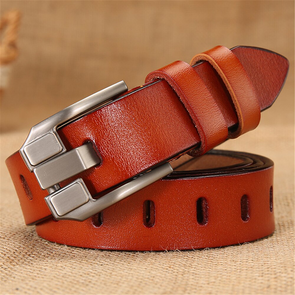 Red Women Belt Pin Buckle Real Leather Belts for Jeans Genuine Leather Cowskin High Quality Solid Ladies Belt 110cm