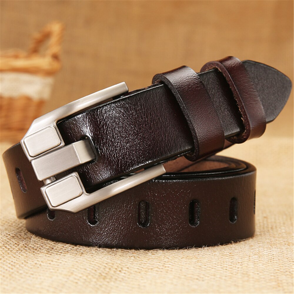 Red Women Belt Pin Buckle Real Leather Belts for Jeans Genuine Leather Cowskin High Quality Solid Ladies Belt 110cm