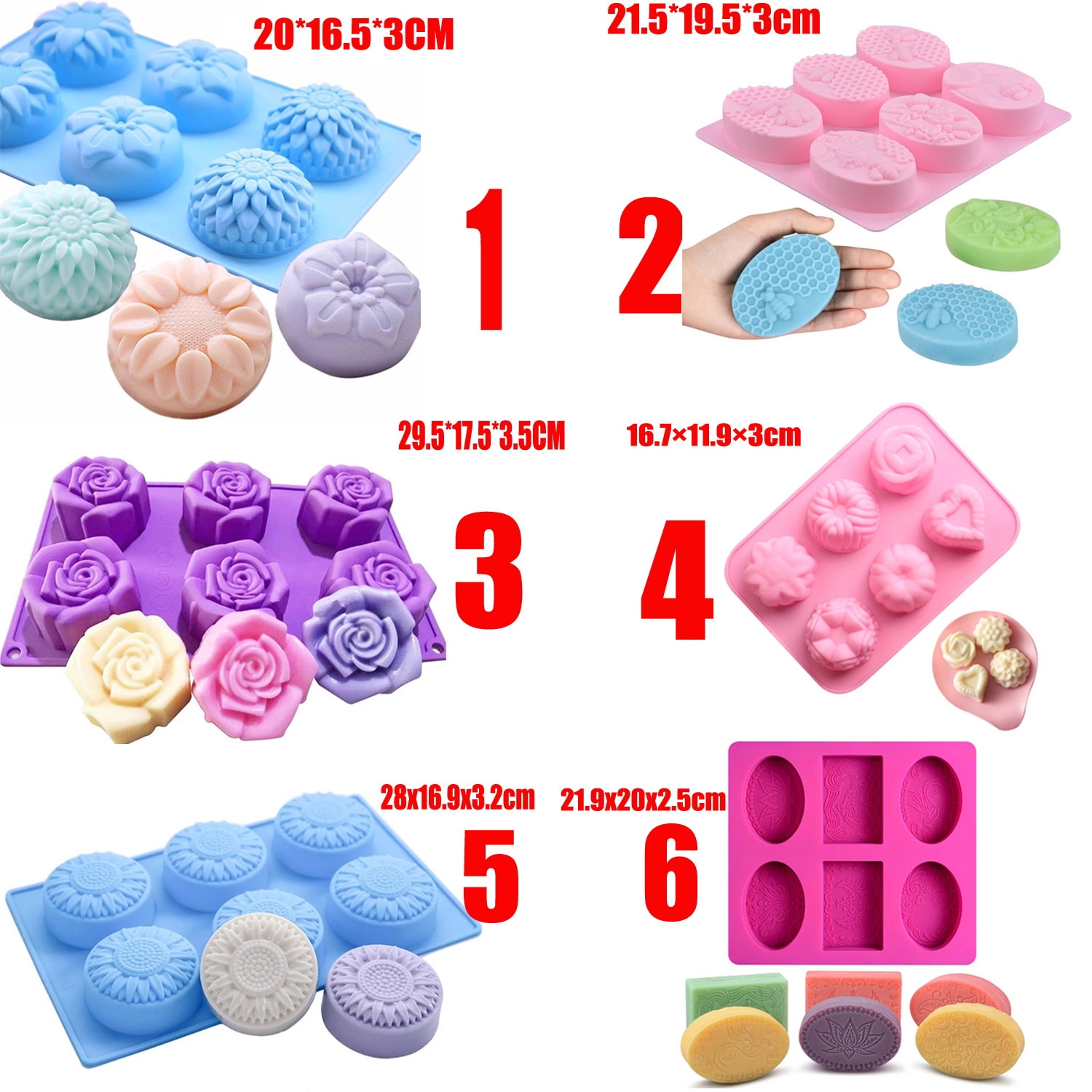 6 Cavity Flower Shaped Silicone DIY Handmade Candle Cake Mold Supplies 6 hole soap mold